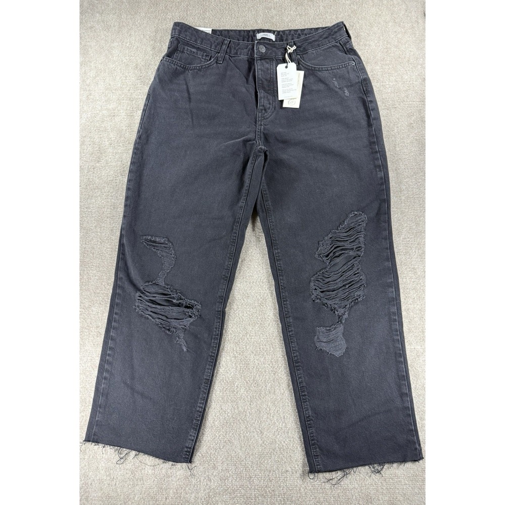 Forever 21 Women's Boyfriend Jeans Size 30 Black Distressed Ripped Raw Hem‎ NWT